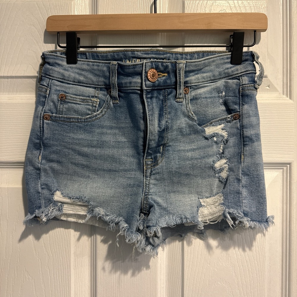 American Eagle Outfitters Light Blue Distressed Jean Shorts